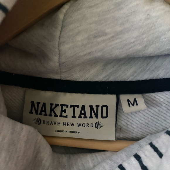 Naketano Navy and Gray striped Hoodie with leather and rope detailing -  Sz. M - Picture 6 of 9